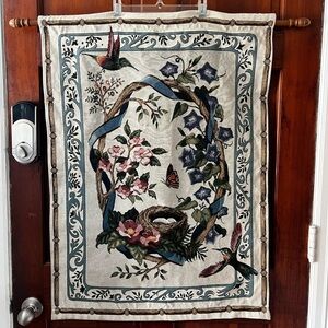 Boho Botanical Tapestry Wall Hanging – Hummingbirds & Flowers Vintage Nature Art